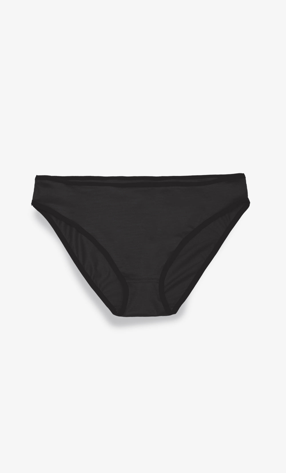 Culotte bikini en laine mérinos Stretchwool noire, douce, respirante et extensible, fabriquée au Canada.