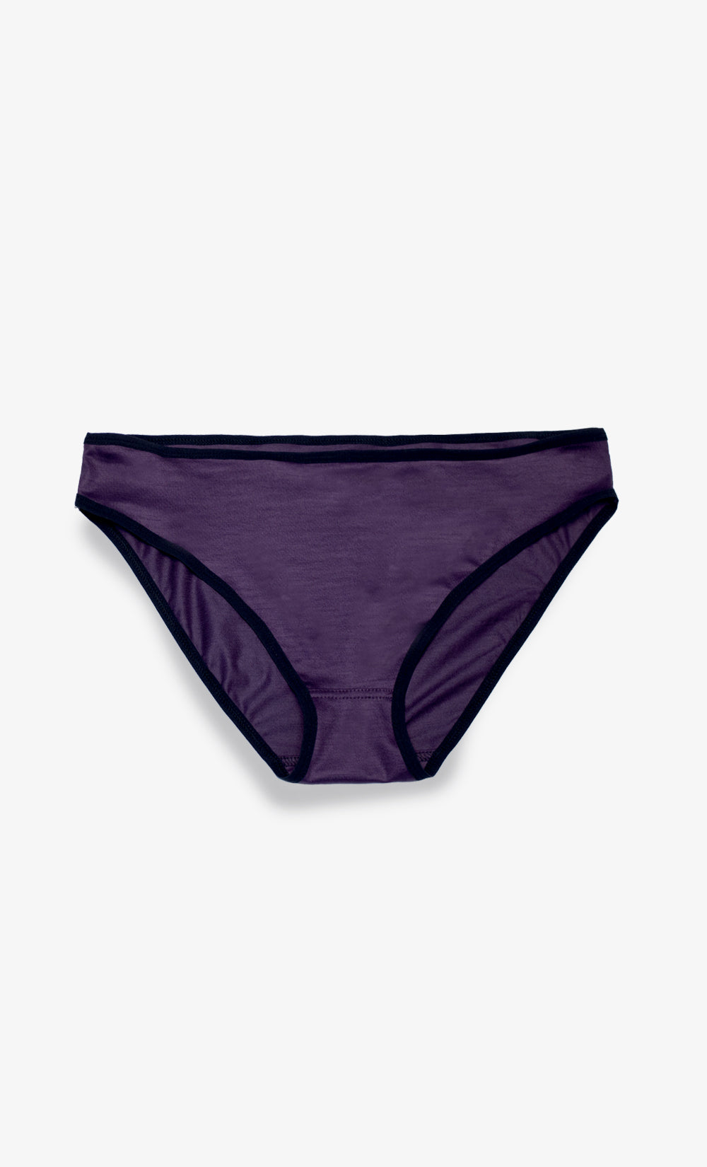 Culotte bikini en laine mérinos Stretchwool violet, douce, extensible et respirante, fabriquée au Canada.
