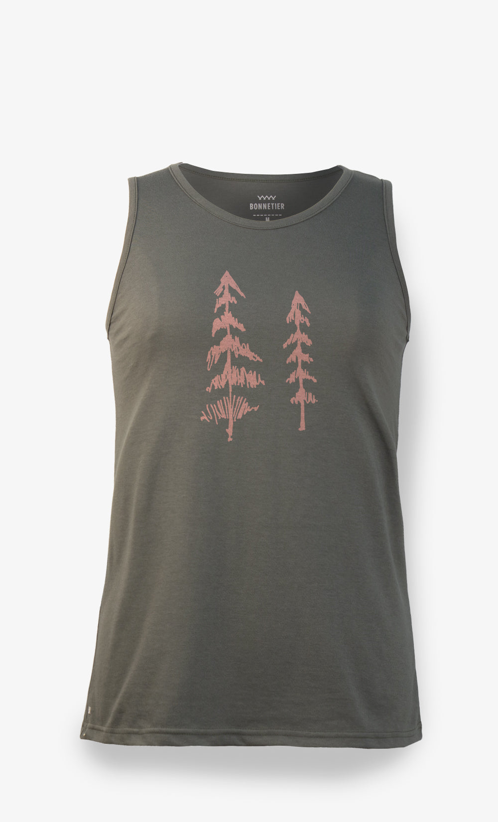 Camisole sauje imprimé deux pins, en coton biologique et polyester recyclé. Confortable, écoresponsable et fabriquée au Québec.