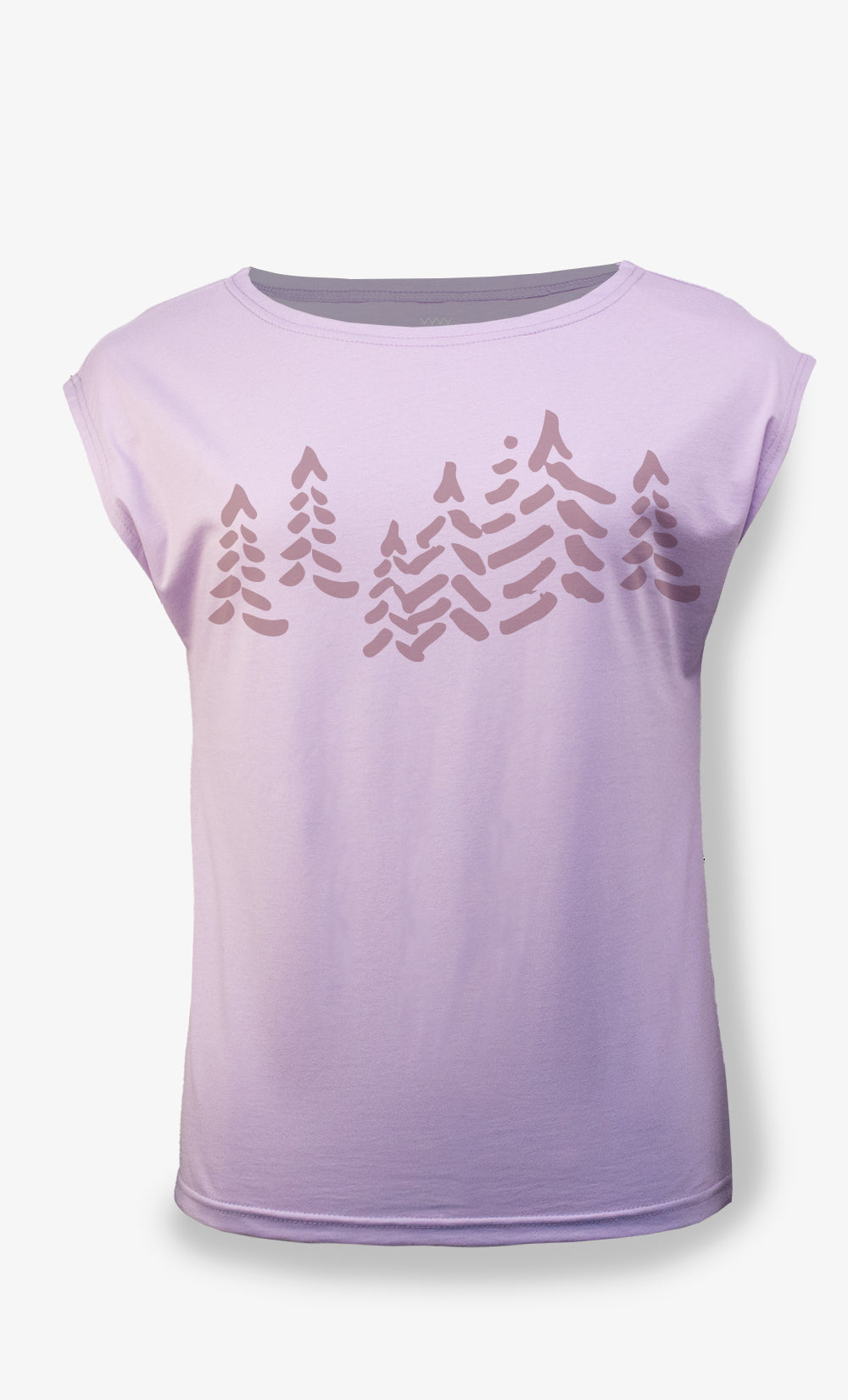 T-shirt Madrid lavande pour femme en coton biologique avec imprimé Forest, manches courtes, fabriqué au Canada par BONNETIER.