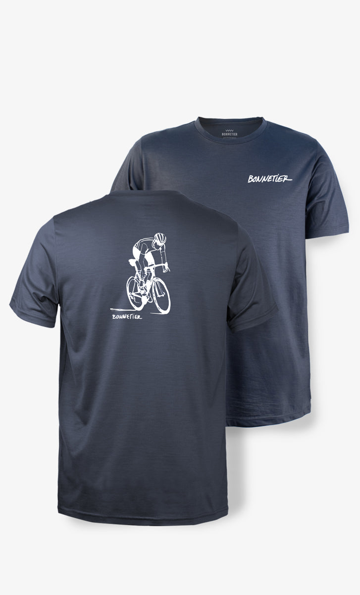 T-shirt homme mérinos charbon ultra léger imprimé Cycling