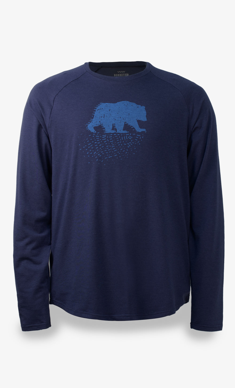 Chandail manches longues homme bleu marine avec imprimé ours en coton biologique