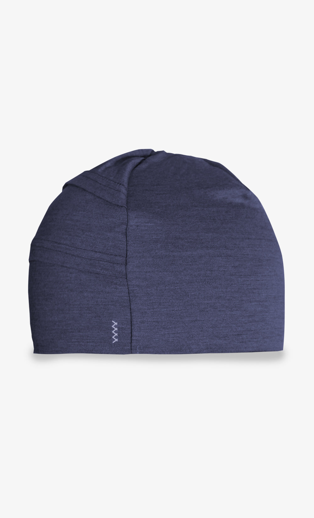 Tuque en laine mérinos bleu nuit avec ouverture arrière pour queue de cheval